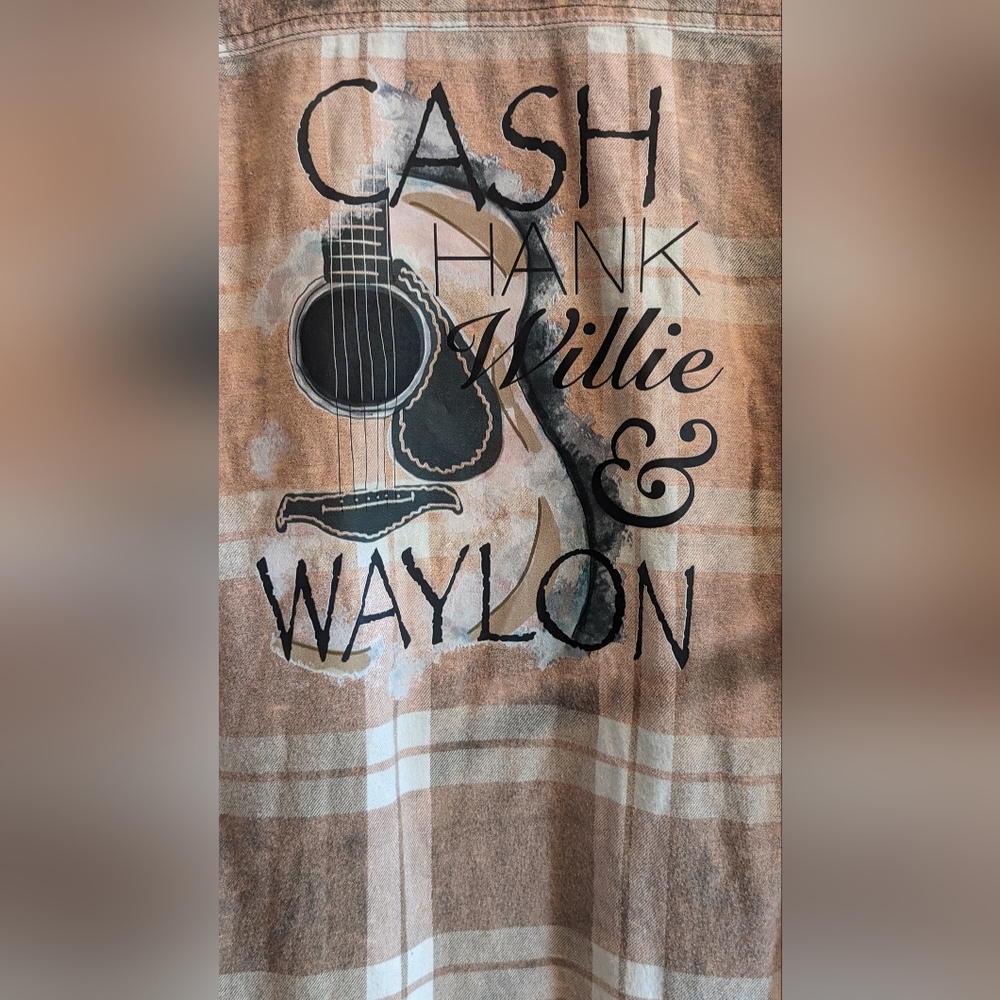 EUC brown/white George button down collared 3 button cuffs Cash Waylon Willie